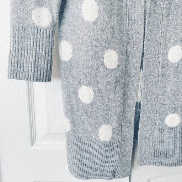Sincerely Jules Polka Dot Open Front Long Duster Cardigan | Gray | Size XS - Picture 5 of 6